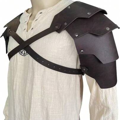 4-Layer Medieval Brown & Black Vintage Viking Shoulder Armor, Cosplay Knight Warrior Costume, Stage Performance Props For Halloween