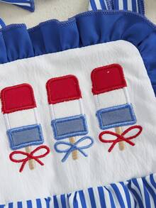 0-18 Months Baby Girl Independence Day Cami Romper Sleeveless Star Stripe Print Tie Shoulder Jumpsuit - Red - View 9