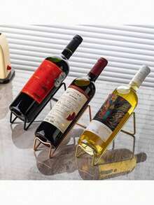 不锈钢酒架瓶架，金属酒架，独立式桌面酒架，几何设计桌面酒瓶储物架，完美的酒架支架，桌面葡萄酒展示架酒瓶架，厨房家居装饰礼品，葡萄酒爱好者的完美礼物，适用于橱柜、酿酒厂、酒吧、酒柜和餐具室。 - 彩色 - 查看 3