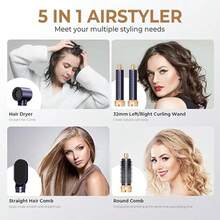 UKLISS Cepillo secador antiencrespamiento de 110.000 RPM + rizador automático + cepillo alisador + peine voluminizador: Set profesional de cuidado capilar Air-Styling 5 en 1, 6 herramientas en 1 para un peinado sin esfuerzo, regalo de Navidad perfecto. - Enchufe EU Tipo C(220-240V) - Ver 9