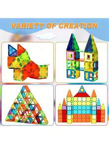 60 piezas de bloques de construcción magnéticos grandes y coloridos, juego de diseño arquitectónico, regalo de vacaciones (color aleatorio) - Multicolor - Ver 7
