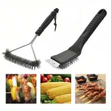 Stainless Steel BBQ Grill Brush, Easy Cleaning Metal Wire Bristle, Kitchen Dirt Brush For Gas Grill, Charcoal Grill, Kitchen Accessories, Stainless Steel Bristles, Outdoor Barbecue Grill Accessories