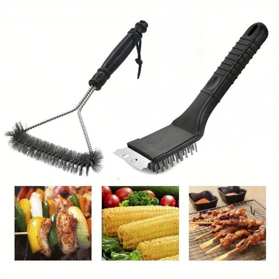 Stainless Steel BBQ Grill Brush, Easy Cleaning Metal Wire Bristle, Kitchen Dirt Brush For Gas Grill, Charcoal Grill, Kitchen Accessories, Stainless Steel Bristles, Outdoor Barbecue Grill Accessories