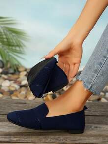 Zapatos casuales de mujer con punta puntiaguda y sin cordones, multicolor, ligeros, cómodos, aptos para uso al aire uso casual - Azul Marino - Ver 6