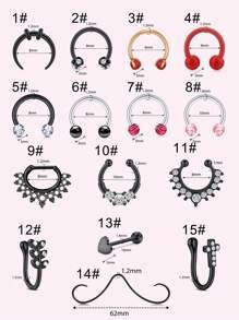 CIZME Different Style Nose Ring, Black Red Nose Ring Septum Horseshoe Earring Eyebrow Lip Helix Tragus Cartilage Piercing Ring, Mustache Shape Nose Piercing, Tongue Ring, Fake Nose Ring CZ African Nose Cuffs, Nose Rings Clip On Nose Jewelry For Woman Gift For Party