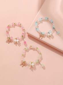Set de 3 pulseras de mujer con cuentas, cristales y orquídeas, adecuado para atuendos diarios, regalo de pulseras para mejores amigas