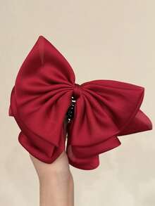 经典纯色涤纶复古优雅大号黑色蝴蝶结发夹女士时尚发饰爪夹发夹发夹