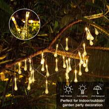Solar String Lights, Small Crystal Ball/Waterdrop-Shaped Lights, Outdoor String Lights, With 8 Lighting Modes, Waterproof, Powered By Solar Energy. Suitable For Summer Gardens, Yards, Porches, And Can Be Used For Wedding And Party Decorations (Warm White).