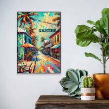 1PC Petronia Street Wall Art Poster Colorful Landscape Benjamin Franklin Parkway Travel Prints HaYarkon St Wall Art Canvas Painting Paintings In Living Rooms, Bedrooms, Dining Rooms Optional Frames Modern Posters, Wall Arts, Canvas Paintings, And Reusable Frames