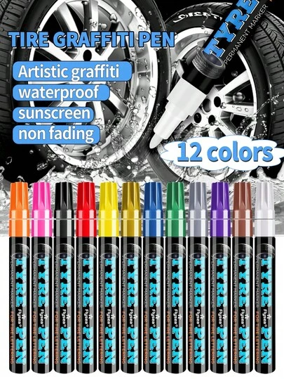1 支轮胎笔，轮胎字母笔，防水防褪色涂鸦笔，用于轮胎装饰、汽车漆面补漆、发动机螺丝标记学校用品，返校