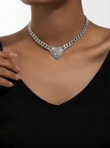1 pieza Collar con cadena gruesa de moda con corazón de diamante