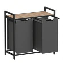 Laundry Basket, 2-Compartment Laundry Hamper, Pull-Out And Removable Laundry Bags, Laundry Sorter, Shelf, Metal Frame, 2 X 46L, 73 X 33 X 72 Cm, Grey