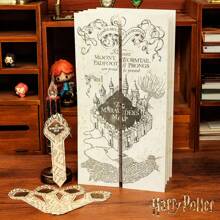 Harry Potter 1pc Officially Licensed Harry Potter Marauder's Map With 5 Vintage Bookmarks, Hogwarts Magical Cosplay Prop, Aesthetic Funny Bookmarks, Magic Treasure Map For Fans & Book Lovers, Office Supplies Back To School