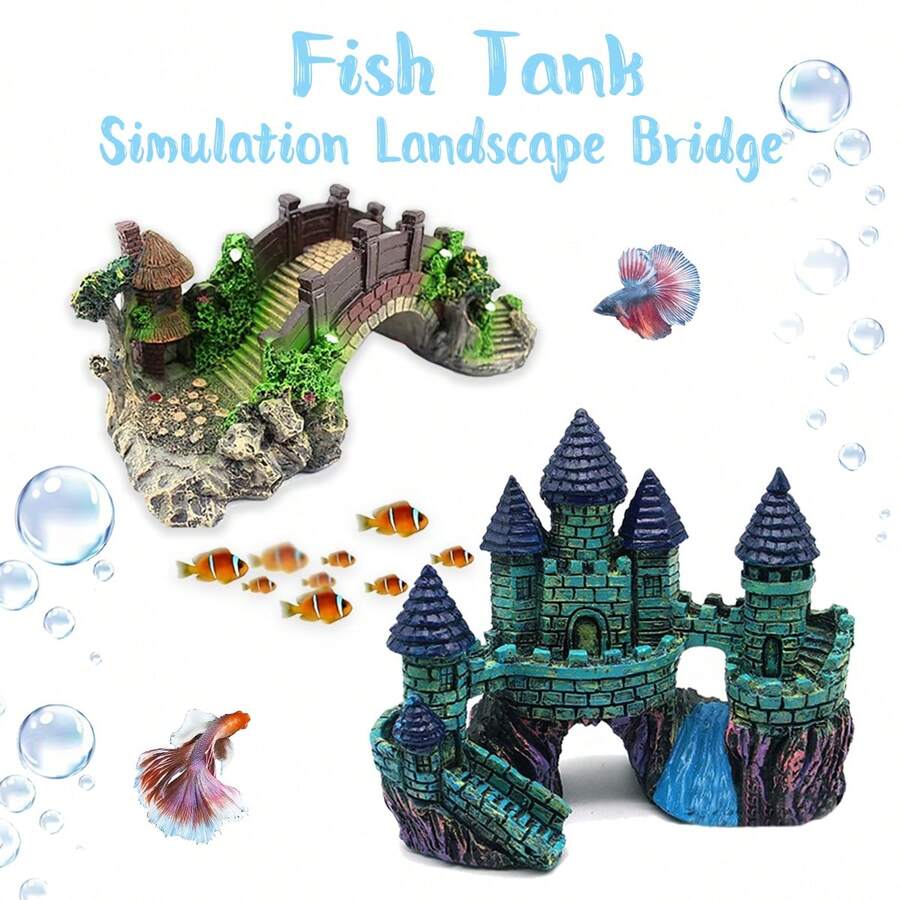 Fish Tank Decorations,Vintage Castle Cave Hideouts & Resin Aquarium Decorations,Fish Tank Accessories, For Betta Fish - Multicolor - View 1