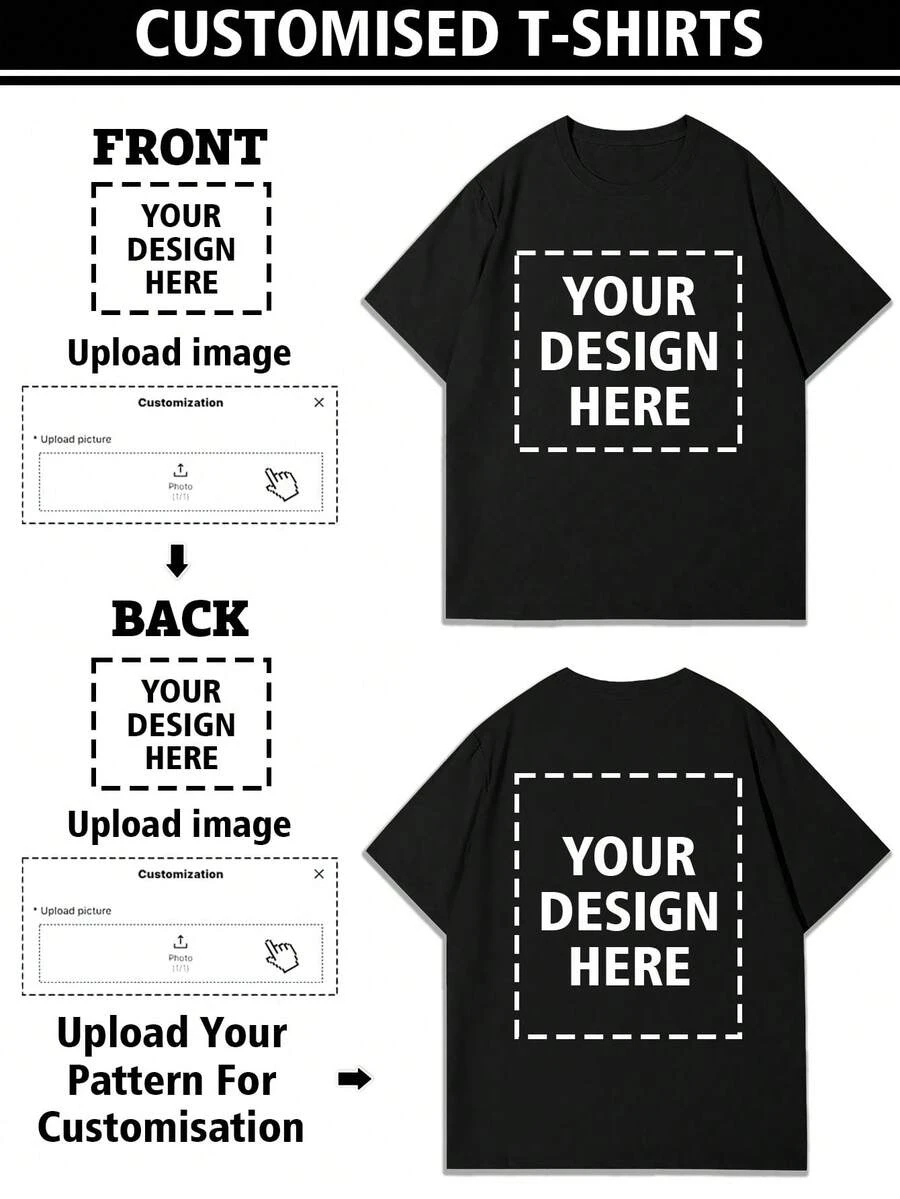 Customized Casual Crew Neck Short Sleeve T-Shirt For Men, Machine Washable, Essential For Summer, Suitable For Beach, Outing, Evening Date, Leisure - Black - View 1