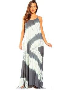 Tie Dye Spaghetti Strap Maxi Dress - Grey - View 1