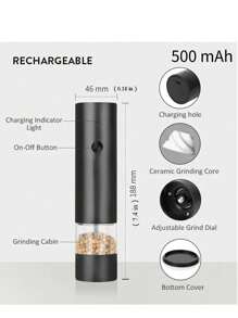RAF Novo Moedor Elétrico de Sal e Pimenta Recarregável por USB, Granulosidade Ajustável, Grande Capacidade, Moedor de Especiarias Automático, Utensílio de Cozinha