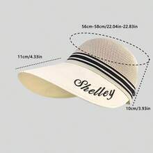 1 Pcs Customizable Embroidery Text Wide Brim Sun Hat, Breathable Mesh Design, Suitable For Women In Summer - Multicolor - View 4