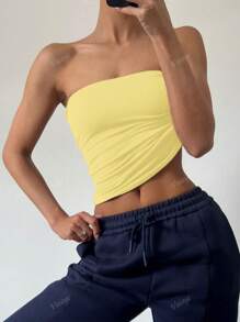 Camiseta sin tirantes básica de ajuste elástico y ceñido de color amarillo mantequilla para uso en todas las estaciones, diseño de moda de verano para el 4 de julio