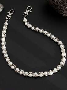 1 Stück Nische Mode Hip-Hop Personalisierte Faux Kunstperle umwickelte Jeansenkette, Taillenkette Accessoire für Männer, Mode Street Outfit Accessoire, Geschenk