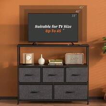Black Dresser TV Stand Entertainment Center With 5 Drawers Media Console Table - Black - View 1