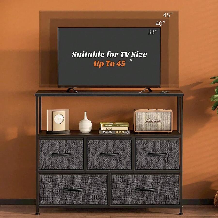Black Dresser TV Stand Entertainment Center With 5 Drawers Media Console Table - Black - View 1