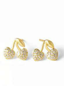 2 peças brincos de cereja femininos banhados a ouro zircônia brincos meninas aniversário festa casamento jóias presente para namorada esposa amantes