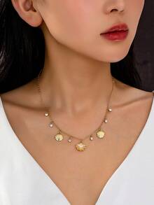 1pc Fashionable Minimalist Summer Ocean Elements Pearl Shell Pendant Necklace