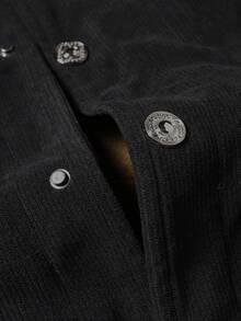 Jaqueta casual masculina de manga comprida com lapela e cor contrastante, outono/inverno - Preto - Ver 7