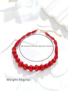 Handmade Bohemian Beaded Choker Necklace - Red - View 5