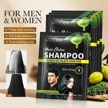 5pcs/Pack Olive Oil Hair Dye Shampoo, Unisex, Natural Plant Formula, Quick Color Change, Cover Gray Hair, Nourish Scalp, Non-Staining, For Men & Women - Black - View 2