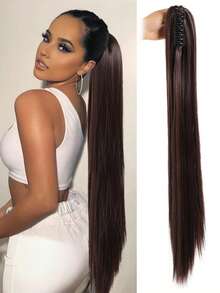 24 Inch Long Straight Ponytail Hair Extensions Synthetic Fake Pony Tails Hairpieces Clip In Ponytail Extension For Women Girls Daily - Multicolor - View 25