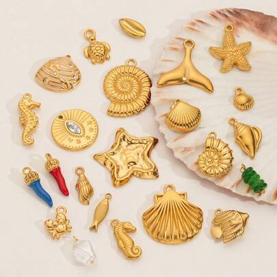 5 قطعة/ 10 قطعة من سبائك الفولاذ المقاوم للصدأ ذات موضوع البحر - نجمة بحرية ، صدفة، سلحفاة بحرية، حصان بحري ، مثالي لصنع المجوهرات والأساور وسلاسل الكاحل للنساء، مناسب للاستخدام اليومي والحفلات والشاطئ والهدايا