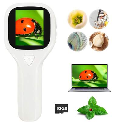 儿童袖珍显微镜玩具，4 倍变焦手持放大镜，带微距定焦和 3 级 LED 照明，用于照片/视频录制的数码显微镜，互动自然探索套件，适合 3-12 岁男孩和女孩