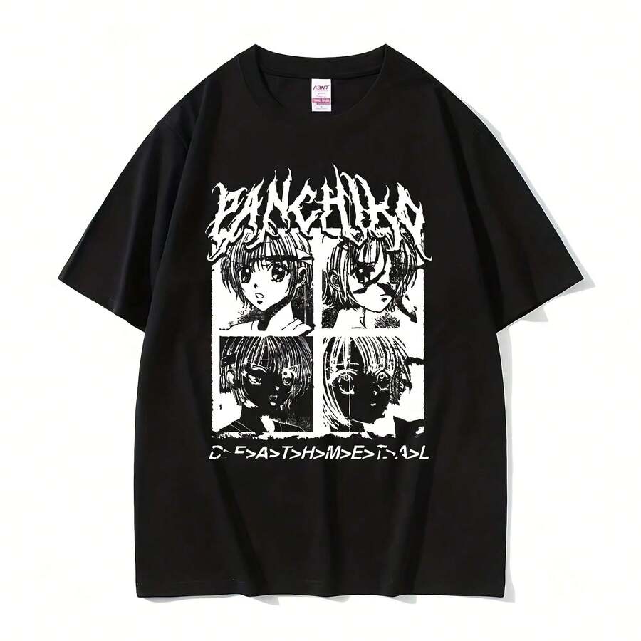 Panchiko DEATHMETAL Album Graphic Print Tshirt Wo Hip Hop Oversized T Shirt Male Vintage T-Shirt 's Casual Cotton Tees_T-Shirt For Women, 220g Cotton Casual Graphic Tee Lightweight Yet Durable Crew Neck Shirt For Beach Trips, Airplane Travel, Weekend Getaways, Or Road Adventures, Stylish And Comfortable Summer Outfit With Loose Fit For Maximum Comfort, Aesthetic Worthy Graphic Tee For Photos And Reels - màu đen - Xem 1