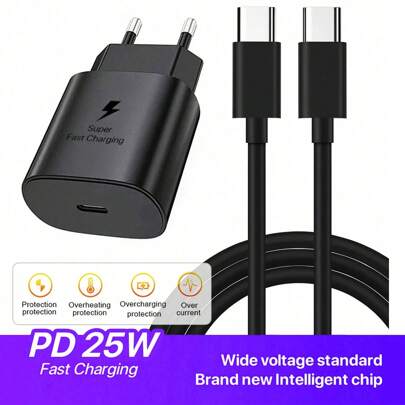 Carregador rápido USB C de 25 W com cabo tipo C de 100 cm compatível com Samsung A54 A53 A34 A14 A13 M54 M53 M14 M13 5G S23 S22 S21 S20 FE Ultra Plus S10 compatível com iPhone 15/16, iPad, adaptador de carregador de celular USB C adequado para viagens, escritório, dormitório e casa