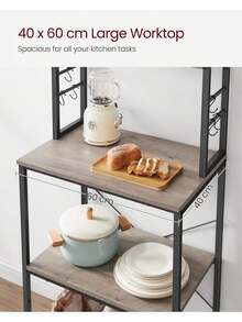 Kitchen Storage Rack, Coffee Bar, Baker's Rack, Total 6 Shelves And 6 Hooks, For Microwave, Steel Frame, Industrial, Greige And Black - Black - View 5