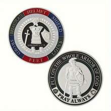 1pc Collectible Edition Armor Of God Challenge Coin - Inspirational Prayer Commemorative Coin, Perfect Creative Gift To Inspire Inspiration And Faith, Perfect For Golf Markers And Playing Card Protectors, Suitable For Holiday Party Gifts, Christmas - Silvery - View 6