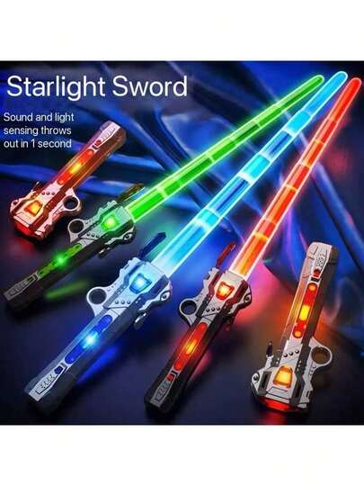 1 件激光剑（不含电池）、随机款式儿童玩具、男孩可伸缩闪光、荧光棒玩具、星球大战风格发光剑（颜色随机）