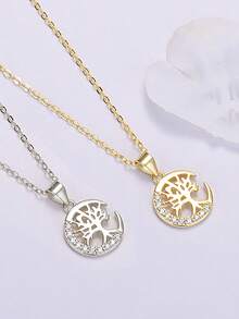 1 件 S925 纯银时尚个性化方晶锆石大树项链，女士简约空心生命树吊坠项链，奢华锁骨链，理想礼物