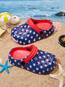 1双男童舒适休闲轻便透气藏蓝色星形印花护趾沙滩凉鞋 - 紅色 - 查看 4