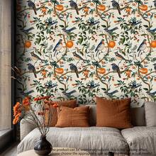 1 Roll Vintage Birdhouse On Orange Tree Branch Peel And Stick Wallpaper, Waterproof Contact Paper, Removable Sticker Wallpaper, Size: 17.32in*118.1/196.8/393.7in, Suitable For Living Room, Bedroom, Dining Room, TV Background Wall, Home Decor, Cabinet, Bookshelf, Desk, Chair, Furniture Renovation, DIY, Easy To Cut - Multicolor - View 3
