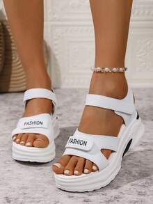 Sports Style Women's Sandals, 2025 Summer New Rhinestone Hook-And-Loop Open Toe Thick Bottom Wedge Sandals - White - View 4