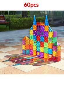 60 piezas de bloques de construcción magnéticos grandes y coloridos, juego de diseño arquitectónico, regalo de vacaciones (color aleatorio) - Multicolor - Ver 2