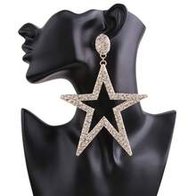 sehuoran 新款合金水钻大星星吊坠耳环女士时尚珠宝夸张女士时尚珠宝