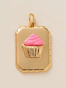 Cute Food Necklace Pendant, Food Rose Cherry Love Weather Cross Butterfly Cake Bread Pattern Rectangular Shape Pendant - Gold - View 15