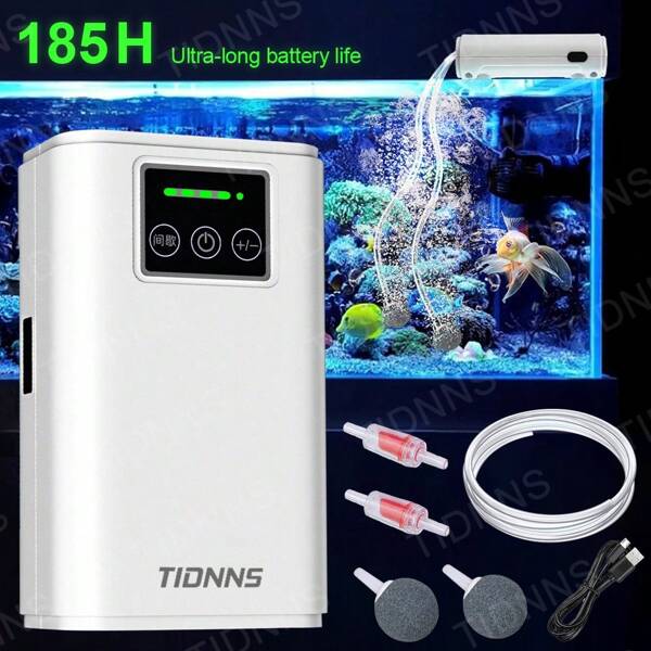 1pc 4W 6000mAh Silent Aquarium Aerator Lithium Battery Outdoor Fishing Oxygen Pump With Air Stone, Indoor Rechargeable High-Power Portable Air Pump, Dual Outlet 7 Modes Aquarium Electric Air Pump With Air Plate