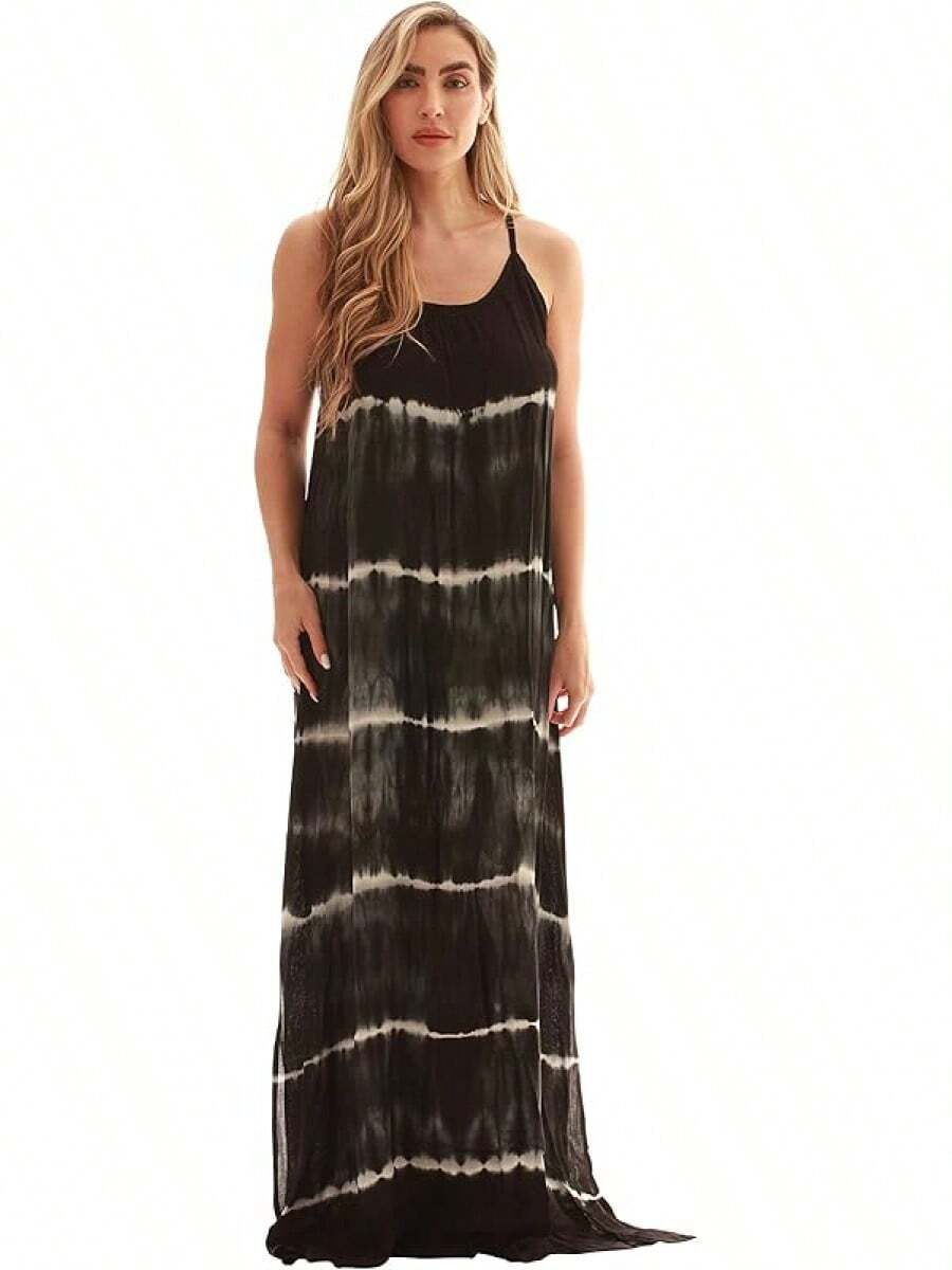 Tie Dye Spaghetti Strap Maxi Dress - White - View 1