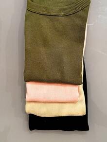 Kit 4 Women's Tank Top Foreign Blogger Premium Stylish Blouse Winter Mother's Day Girlfriend - 深綠色,粉紅色,米色和黑色 - 查看 4