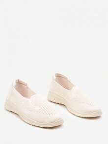Slip-On Sneakers With Flat Sole And Perforation - Beige - View 3